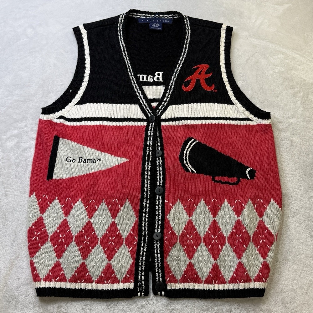 Vintage Alabama‎ Crimson Tide Birch Bros Sweater Vest Go Bama Argyle Medium